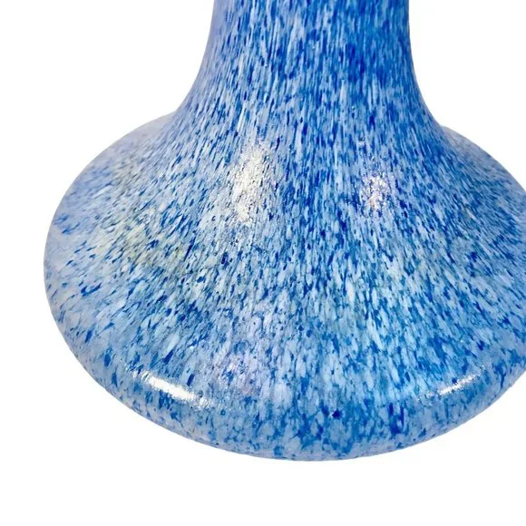 MCM Blue White Splatter Texture Tapered Art Glass Vase 9.5” Vintage - Picture 13 of 13